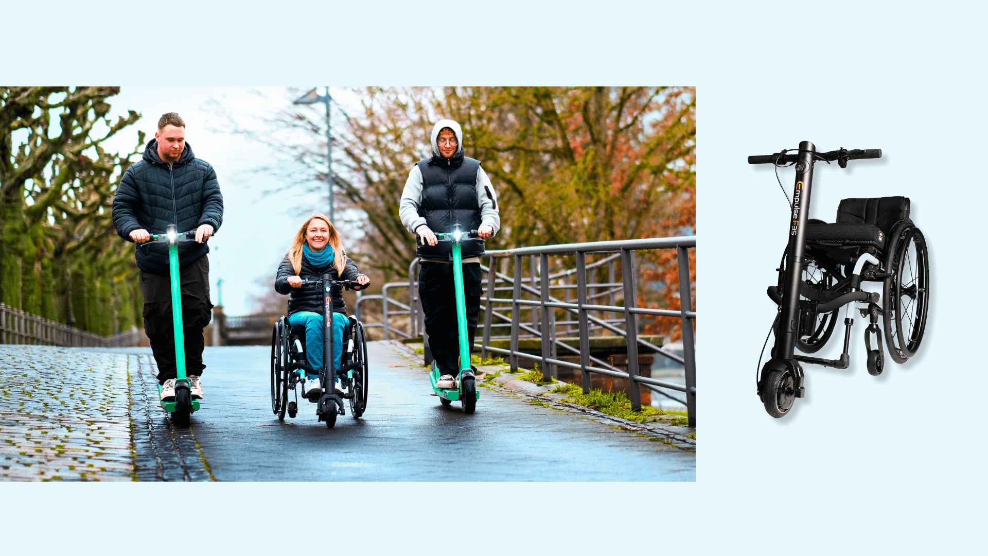 Empulse F35 | A nossa handbike para cadeiras de rodas manuais mais pequena e ligeira.